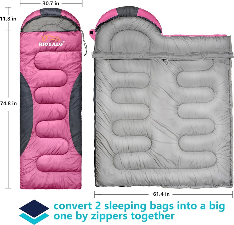 rioyalo 0 Degree Winter Sleeping Bags for Adults Camping (450GSM) - Temp Range (5F–32F) Portable Waterproof Compression Sack- Camping Sleeping Bags for Big and Tall in Env Hoodie: Backpacking Hiking 4 Season - Image 3
